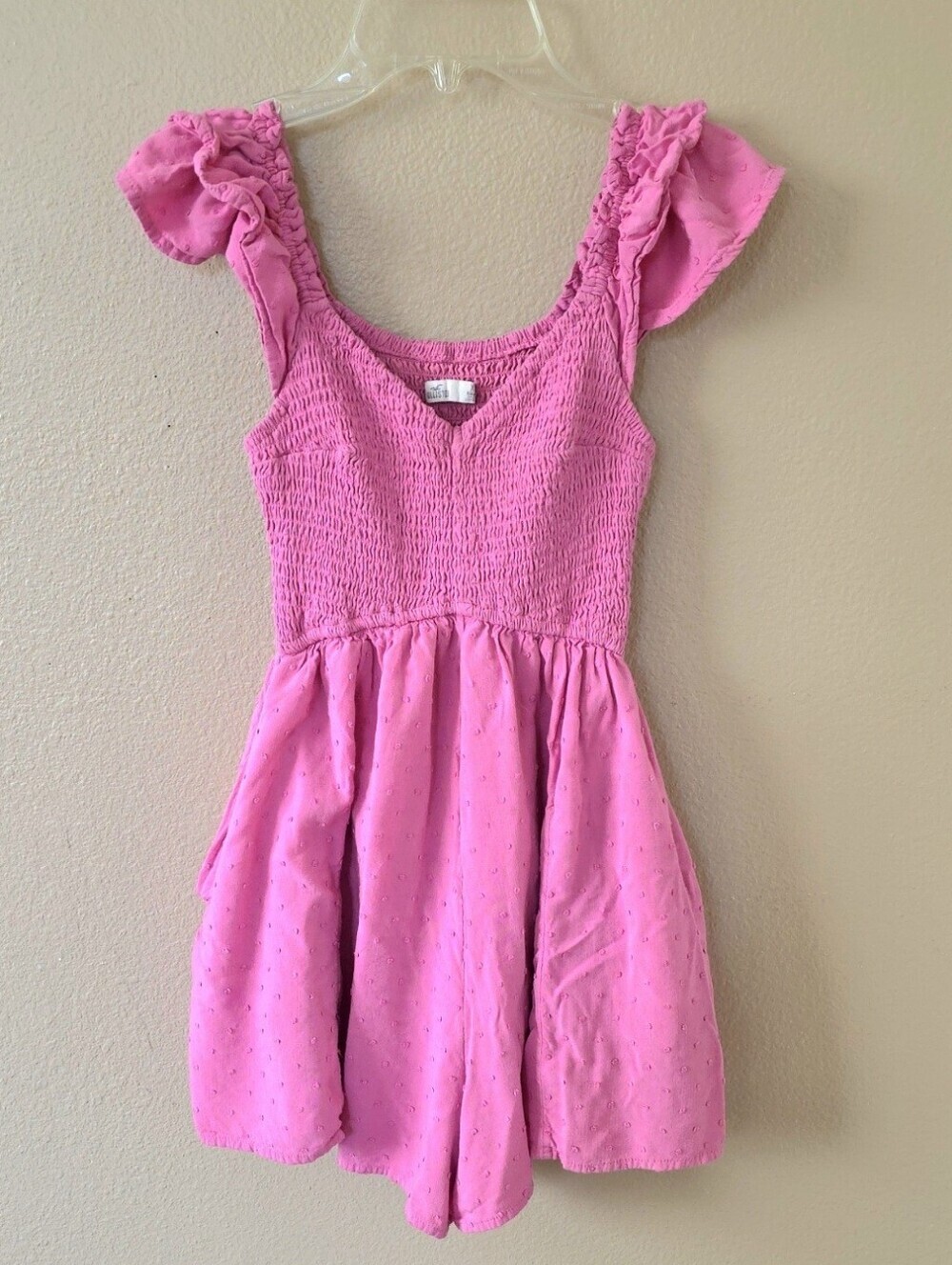 Hollister Pink Smocked Flutter Sleeve Romper Summer Girly - Size XS